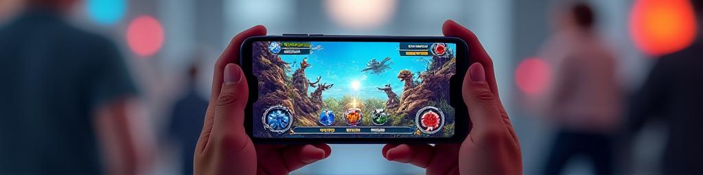 Mobile gaming on smartphone — colourful strategy game interface